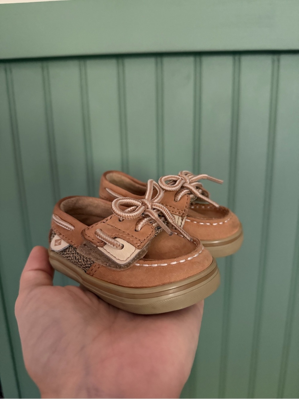 Baby Sperry Tan Boat Shoes  Size 1 Lightweight Casual Velcro